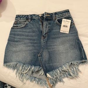 Free people frayed mini blue jean skirt